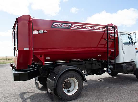 354 truck with the mixer on the back from the side view.